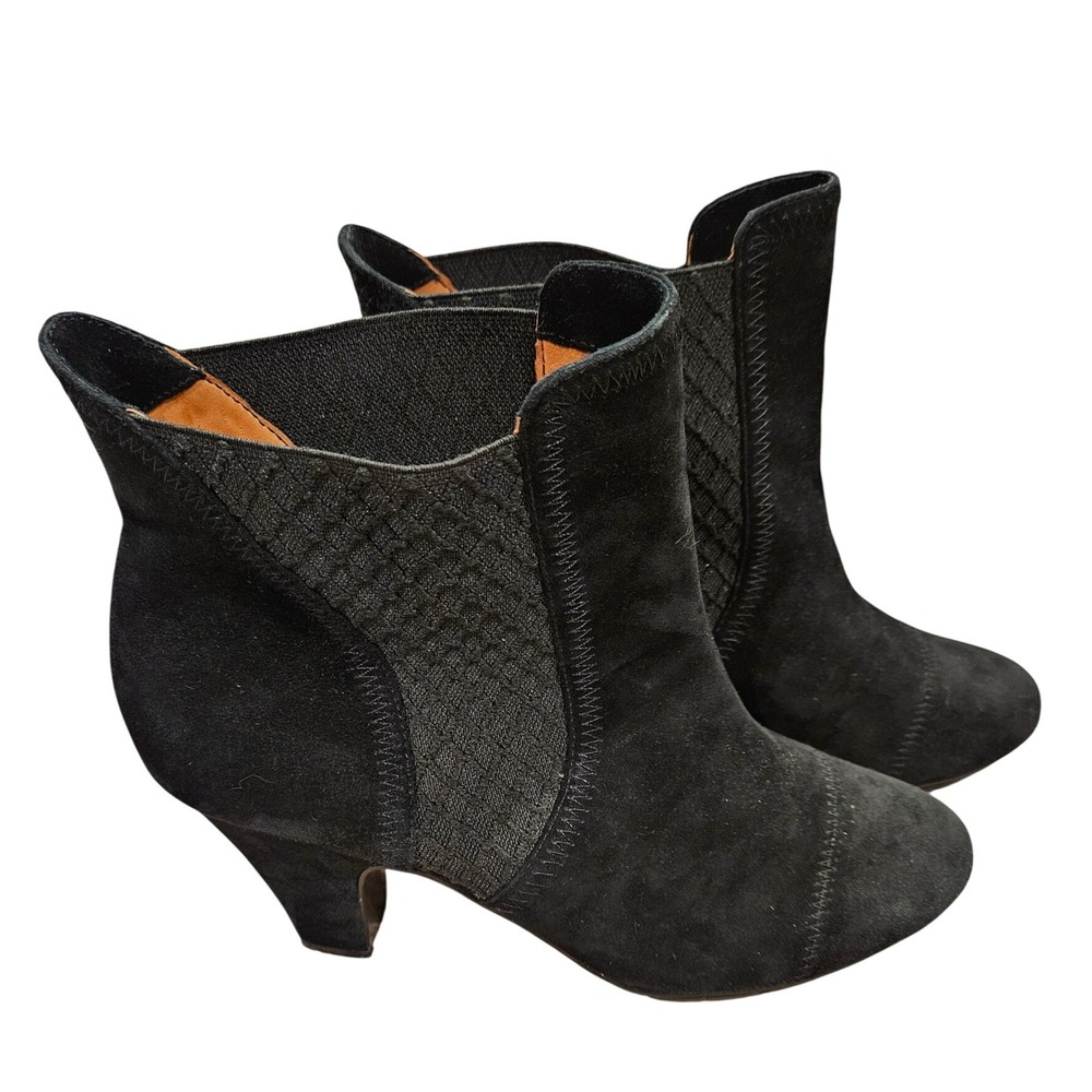 L'Amour des Pieds Faaris Suede Ankle Boots Women's 10 Black Leather 3" Heels